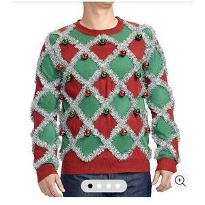 Tipsy Elves Mens tacky tinsel ugly christmas sweater S